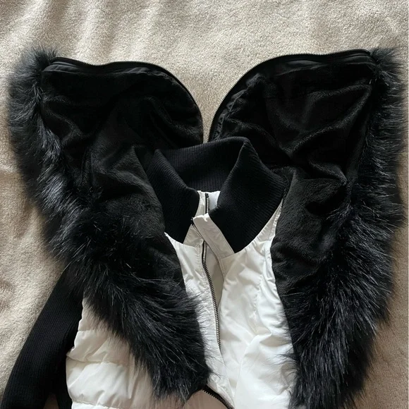 Women's Calvin Klein Black and White Fur Collar Jacket - Picture 5 of 5